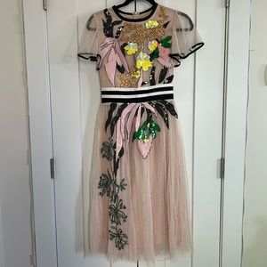 Light pink/apricot sequin midi tea dress